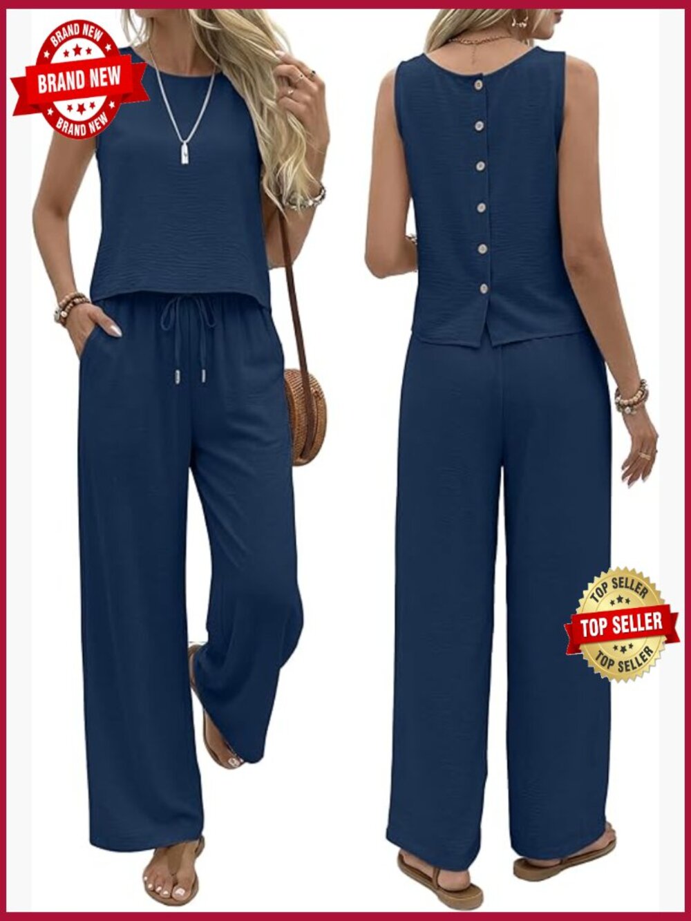 Sleeveless Tank Top & Wide Leg Pants Set